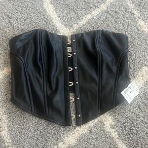 Black Faux Leather Strapless Corset Crop Top